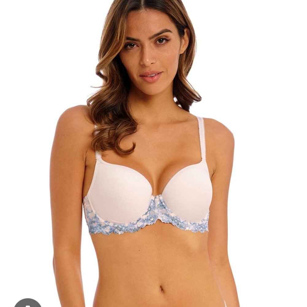 Wacoal Embrace Lace T-Shirt Bra 34C in Parchment/Blue